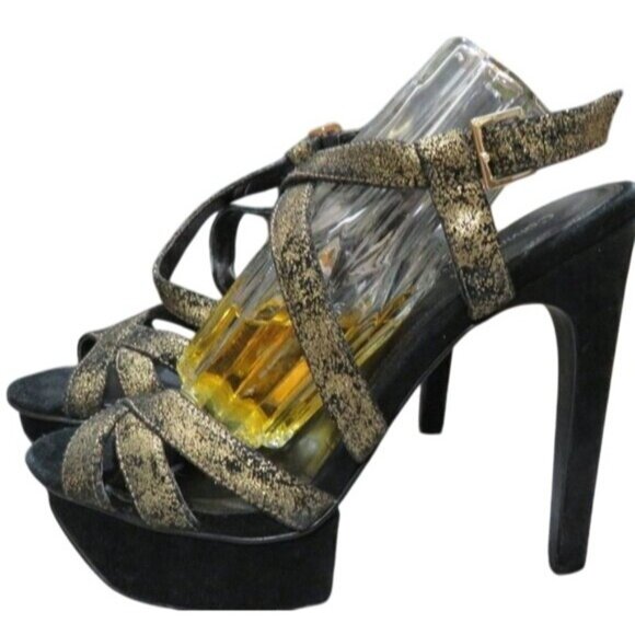 GUESS Distressed Vegan Leather Metallic Platform Slingback Open toe Heels - Picture 1 of 11
